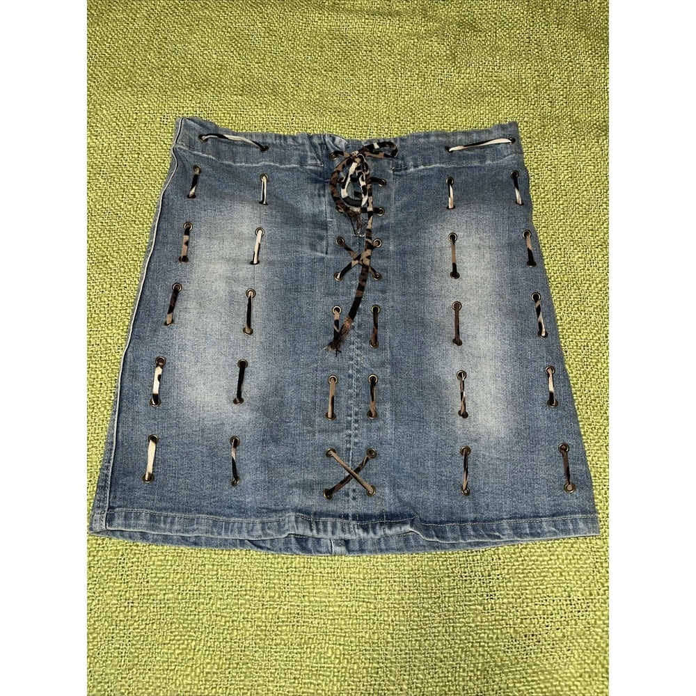 Sharagano Women Skirt Denim Blue Jean‎ Size Large Western Lace up